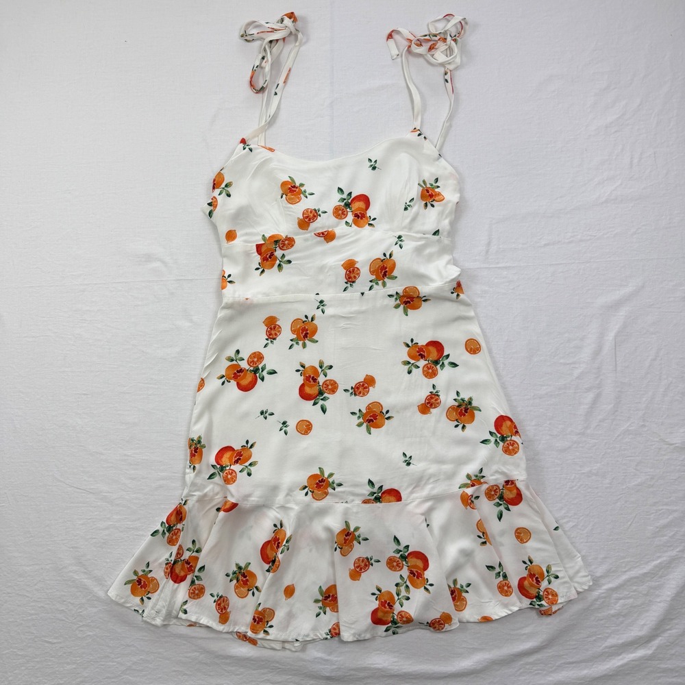 Wild Fable Mini Dress Women XS White Orange Citrus Tie Strap Ruffle Cutout Back